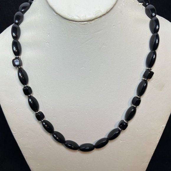Just For You Jewelry - Just for You Silver Tone And Black Beaded Necklace 22" (3894)
